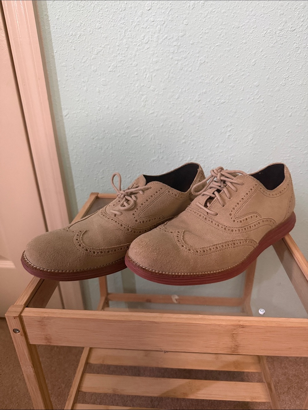 Cole Haan Beige Suede Wingtip Oxford Shoes